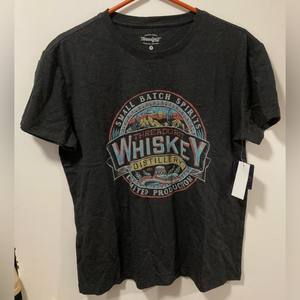 Threadgrit Women’s Cotton Whiskey Graphic Top Black T-Shirt Cotton Size Medium M